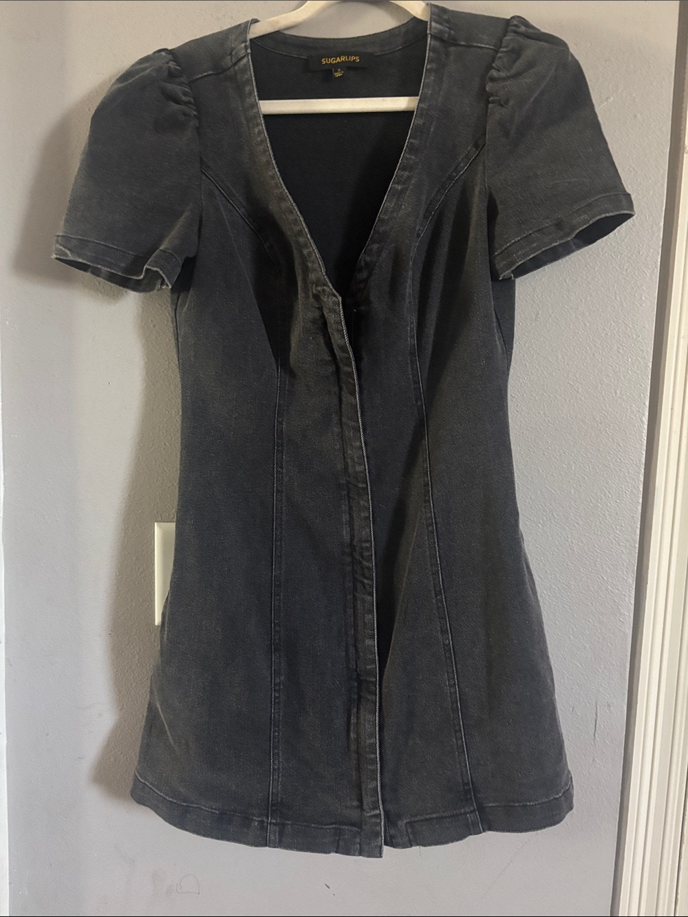 Sugarlips Washed Charcoal V-Neck Mini Dress